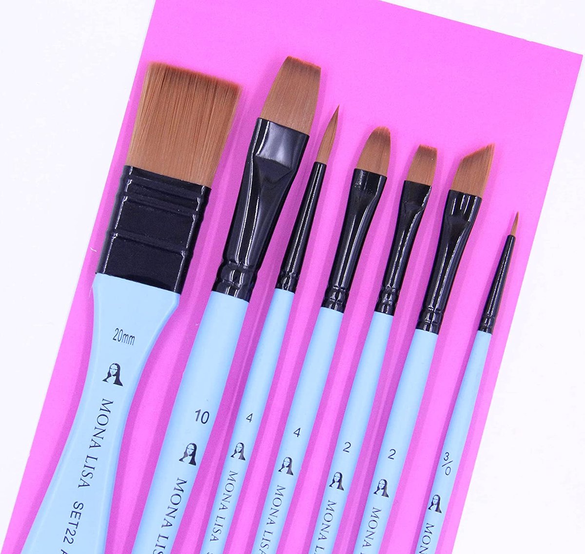 Monalisa multifunctionele penseelset voor kunstenaars (serie 22) in verschillende soorten en maten | 7 stuks | Synthetische penselenset voor aquarel, acryl & olieverf | duurzaam en maatvast